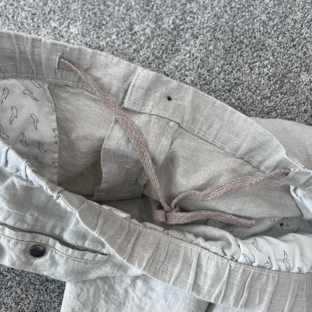 NWT! Caribbean 100% Linen Oatmeal Elastic Drawstring Waist Cargo Pants Mens46*32